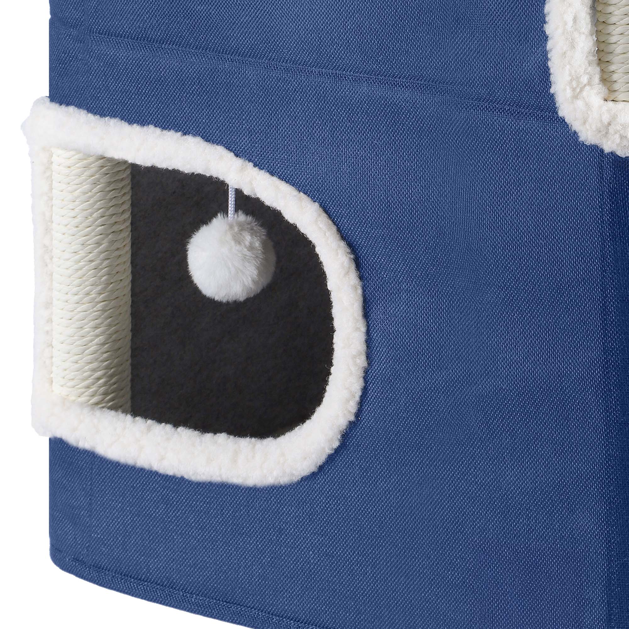Uforic 2-Tier Indoor Cat Condo with Scratch Pad, Tunnels & Hideaway Cube, Navy Blue