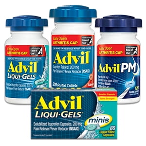 Advil Easy Open Cap Pain Reliever/ Fever Reducer (Choose your type) + Liqui-Gels Mini 80 Ct Value Bundle