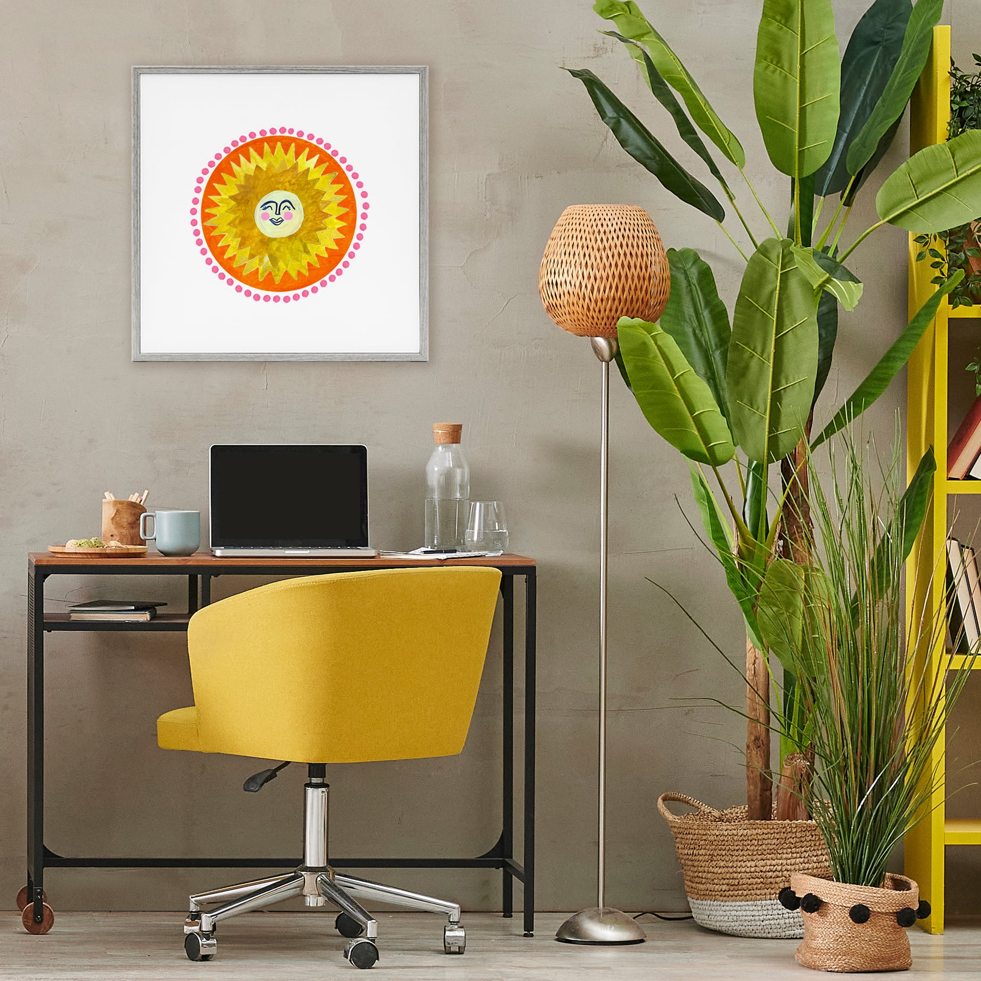 Stupell Industries Yellow & Orange Smiling Sun Gray Framed Giclee Art, design by Katherine Herrell Studio