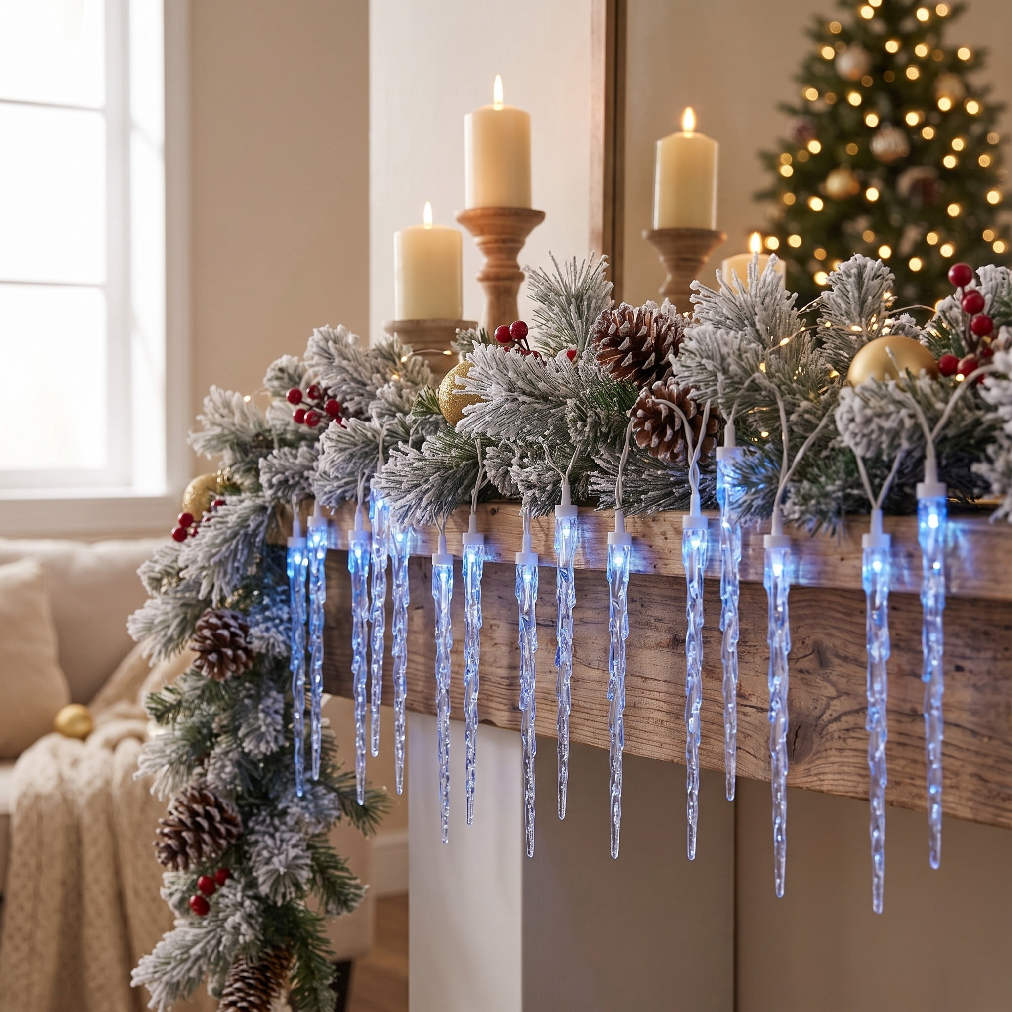 Indoor/Outdoor 25-Count LED Random Twinkling Christmas Icicle Lights, Blue, White Wire, 12', by Holiday Time