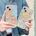 thumbnail image 5 of Case for iPhone 13 Pro Max,Cute Iridescent Hearts Retro Oil Painting Laser Curly Wave Edge Glitter Case,Shockproof Camera Protective TPU Slim Case,for iPhone 13 Pro Max Case 6.7 inches-Green, 5 of 10
