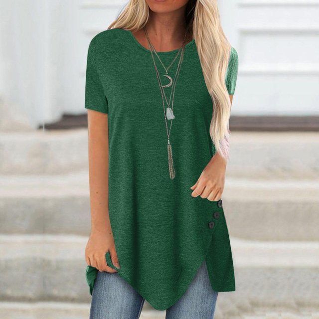 AherBiu Hauts Grande Taille pour Femmes Chemises à Manches Courtes Col Rond Ample T-Shirts Été Décontracté Basique Blouses Unies