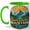 Green, variant on Sunshine Mountains Peace Coffee Mug, Vintage Mountain Badge Mug, Outdoor Hiking Birthday Christmas Gift, Retro Lake Pine Forest Sunrise Art, 11 oz White Ceramic Coffee Cup for Tea