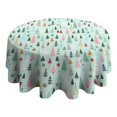 thumbnail image 4 of Light Blue Christmas Tree Pattern Round Tablecloth 60"x60",Wrinkle Wipeable Table Cloth for Kitchen Dining Room Picnic Patio Party, 4 of 6