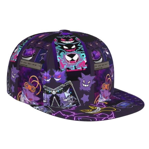 Gengar Baseball Cap For Men, Women & Kids, Classic Flat Brim Hat Hip Hop Trucker Hat Adjustable Snapback Hat