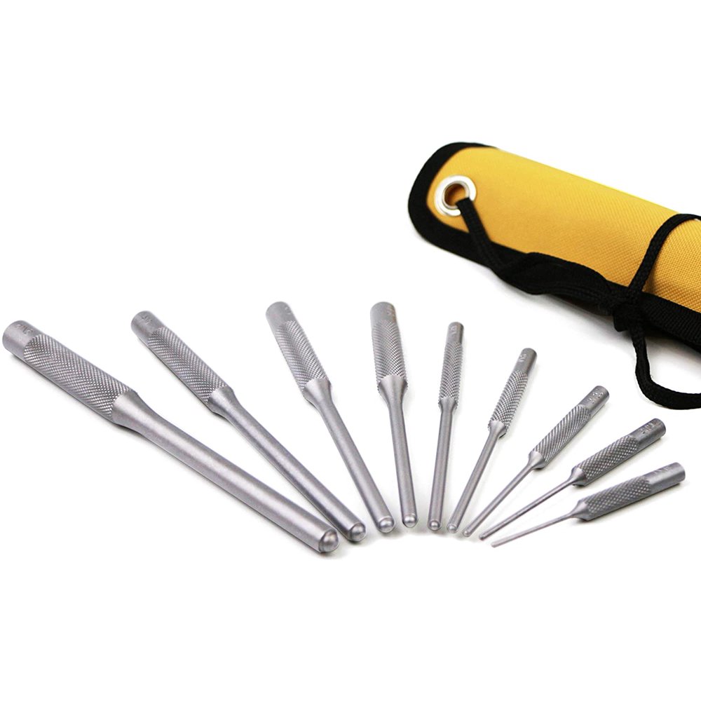 MulWark 9pc Roll Pin Punch Set Kit, Assorted Hand Drift Pin Remover