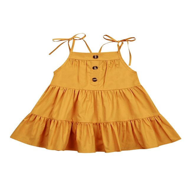Girls Dress Shoulder Strap Solid Sling Layered Skirt for Children