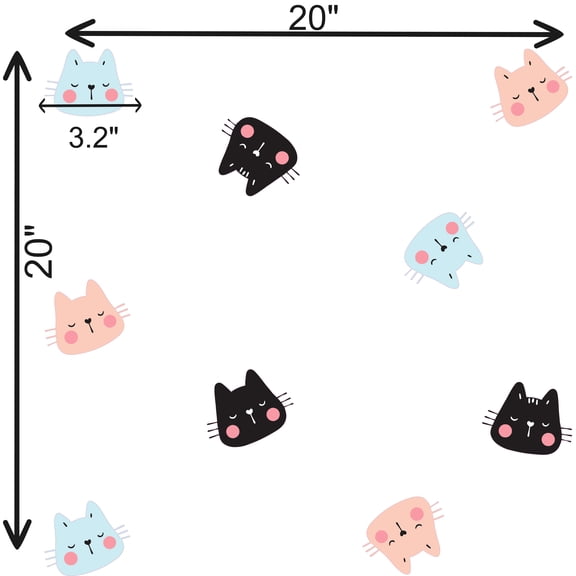 Multiple Cats Artwork Design for Kid's Bedroom Vinyl Wall Decal - Kitty Collection for Girl's Room Wall Decoration - Feline Cat Colorful Collective Art for Nursery Wall Decor - 20" x 20"