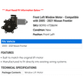 thumbnail image 2 of Front Left Window Motor - Compatible with 2005 - 2021 Nissan Frontier 2006 2007 2008 2009 2010 2011 2012 2013 2014 2015 2016 2017 2018 2019 2020, 2 of 2