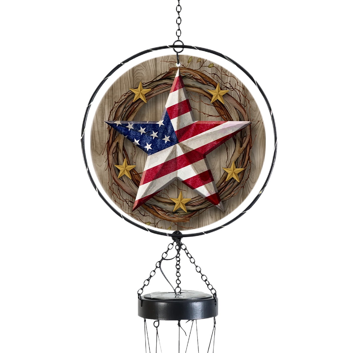 Briarwood Lane Everyday LED Illuminated Solar Powered Glass Suncatcher  Wind Chime 37x8 American Barnstar Wind Chime For Outdoors Melodic Metal Windchimes Wind-Chimes