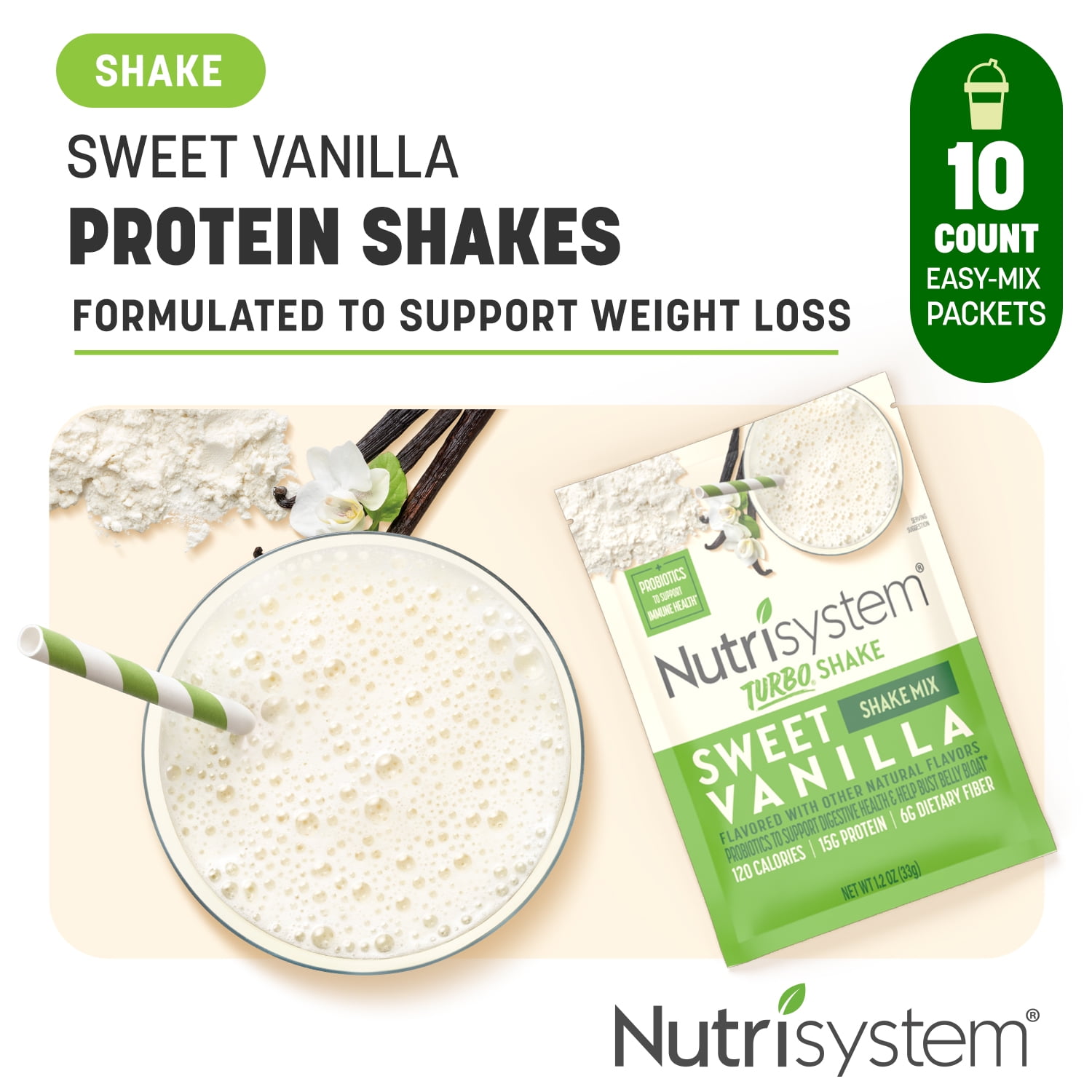 Nutrisystem® Sweet Vanilla, Protein & Probiotic Shake Mix: Support Your Weight Loss Plan with On-the-Go Shakes (10 Servings)