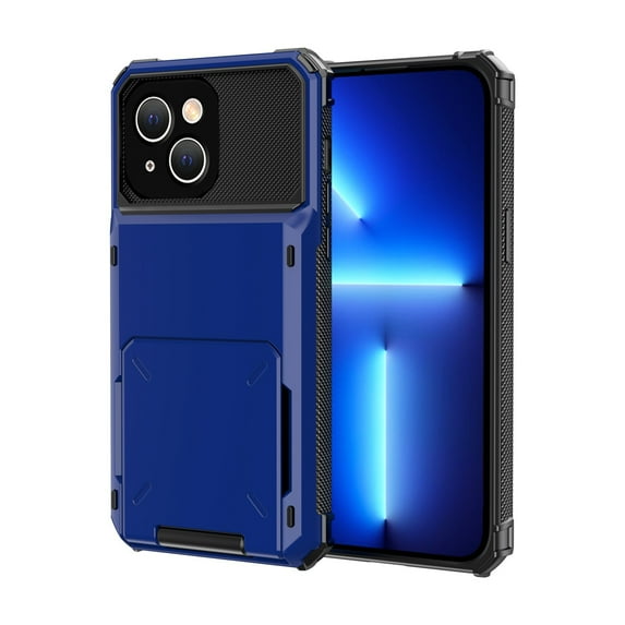 SaniMore for iPhone 14 Plus 6.7" 2022 Case, Shockproof Drop Resisatnt Flip Card Slots Wallet Bracket Rugged PC Back + Soft TPU Bumper Anti-scratch Heavy Duty Protective Slim Case, Blue