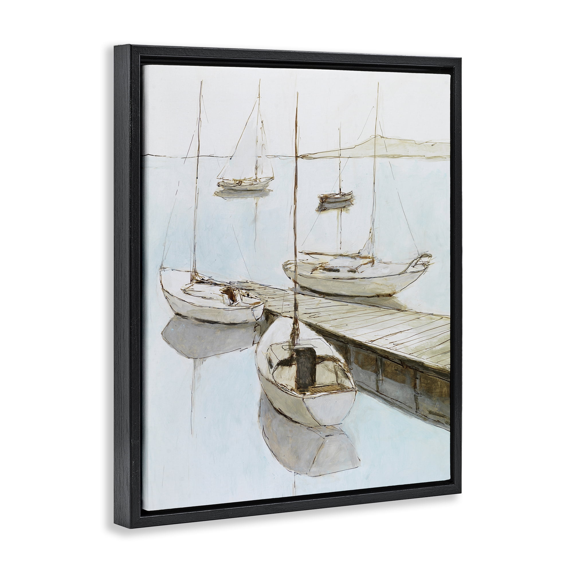 Stupell Industries Docked Sails Coastal Scene Black Framed Floater Canvas Wall Art, design by Lorenzo Collective
