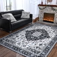 thumbnail image 2 of Lochas Vintage Boho Fluffy Rug Chenille Low Pile Area Rugs for Bedroom Living Room Indoor Floor Carpet Home Decor,5'X8',Black, 2 of 8