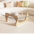 thumbnail image 1 of Modern coffee table, triangular tempered glass top, living room wooden inset table, 1 of 3
