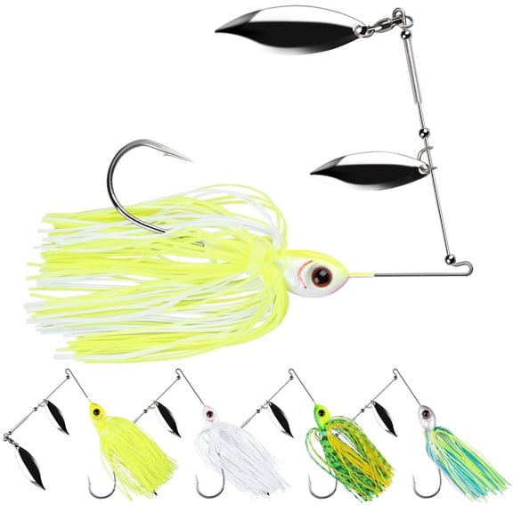 Bombrooster 5-Pack Spinnerbaits for Bass Fishing, Double Willow Blade Lures with Skirt, 3/8 oz, Targets Trout Pike Salmon Walleye