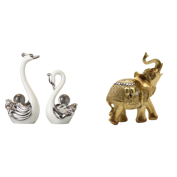 Colección De Figuras Decorativas De Cisnes De Porcelana Y Elefantes De Resina. Esculturas Para Decorar Salas De Estar, Dormitorios, Estantes, Escritorios, Chimeneas Y Como Regalo.