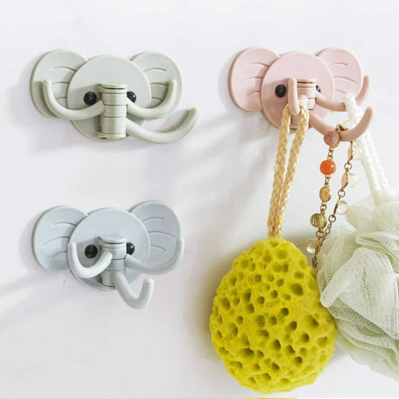 Elephant-Shaped Wall Hook with Strong Adhesive,Three Hooks for Home Kitchen Bathroom Organization,Rotating Design,Cute Decor,Traceless Hanger for Keys,Towels,or Toiletries Storage