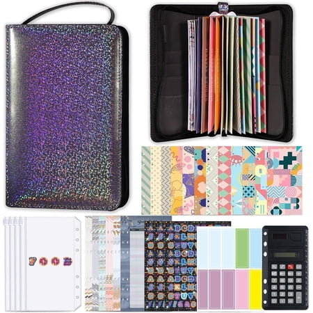 100 Day Cash Envelope Wallet with Zipper, 52 Week Money Saving Challenge Book with Calculator, A6 Budget Planner Binder with Envelopes, Money Organizer for Cash Stuffing, Pink (Grey)