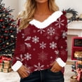 thumbnail image 2 of Pxiakgy Christmas Sweatshirts for Women White Faux Fur Trim V Neck Shirt Dressy Funny Xmas Tree Snowflake Graphic Tops Christmas Snowflake Print Plush Collar Plush Cuffs Long Sleeved T Shirt Wine M, 2 of 4