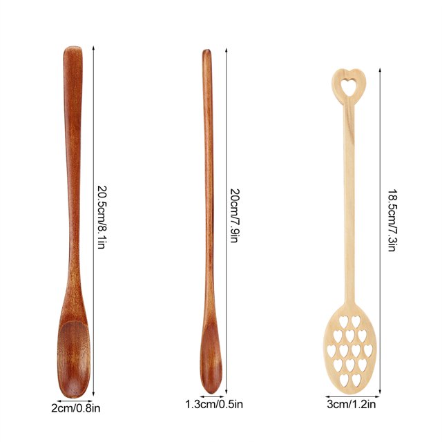 3 cucharas mezcladoras de madera cada una con una forma única cuchara ranurada para mezclar cuchara de café con largo para bebidas calientes heladas café leche miel ANGGREK Otros