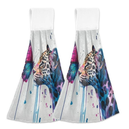 

2 Bathroom Towels Kitchen Towels 18.2x14In Velcro Hand Wipes Dish Cloths & Dish Towels Washroom Towels Face Towel Hand Wipes Leopard and Butterfly