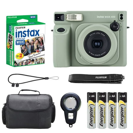Fujifilm Instax Wide 400 Instant Film Camera (Green)   Case   INSTAX WIDE Instant Film (20 Sheets)