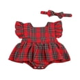 thumbnail image 1 of Christmas Newborn Baby Girl Plaid Romper Outfit Backless Ruffle Tutu Jumpsuit Top+Headband 2Pcs Set, 1 of 7
