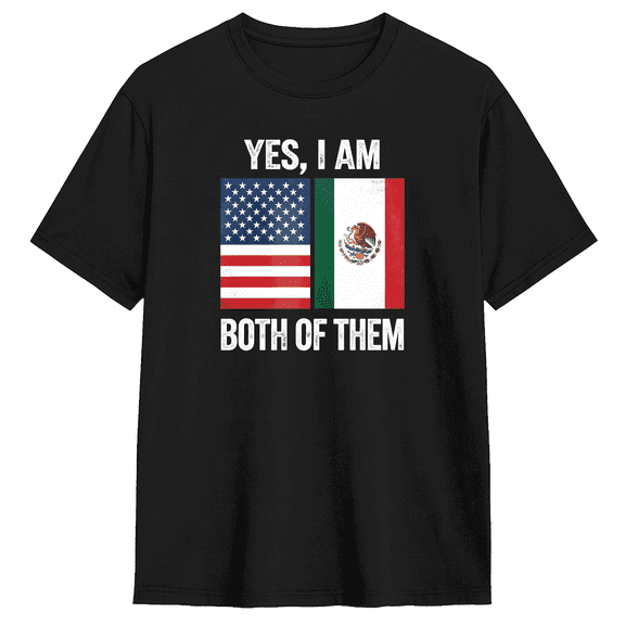Yes I Am Both Of Them USA Mexico Flag Vintage Graphic Tee for Men and Women, Funny Party Cotton Short Sleeves T-Shirt