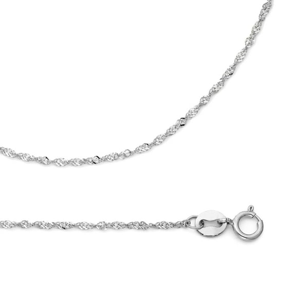 Solid 14k White Gold Necklace Singapore Chain Twisted Link Diamond Cut Thin Dainty, 0.9 mm - 16 inch