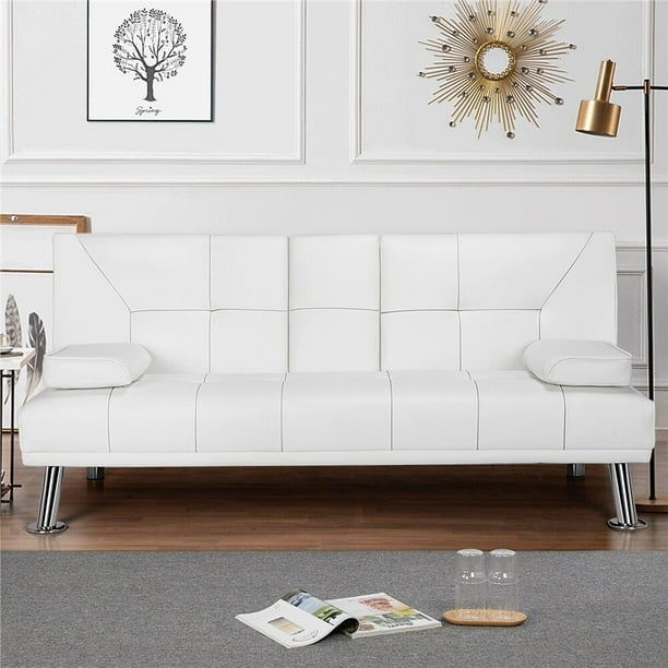 Yaheetech Modern Recliner Couch Faux Leather Futon Sofa Bed White