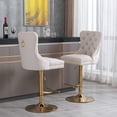thumbnail image 5 of Gewnee Premium Light Gray Velvet Bar Stool: White Back, Gold Metal Frame & Footrest, Button Trim, Modern Luxury Home Essential, 5 of 20