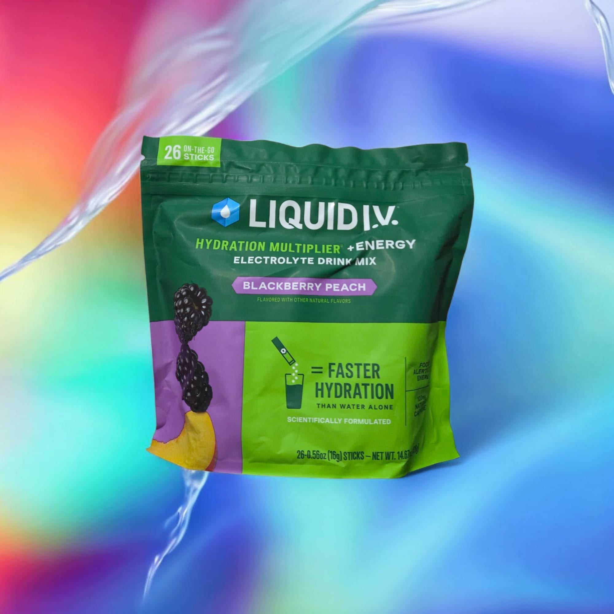 Liquid I.V. Hydration Multiplier + Energy Drink Mix Powder Sticks, Blackberry Peach Flavor, 26 Count
