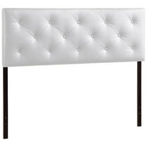 Bowery Hill Modern Faux Leather Tufted Queen Size Panel Headboard in White