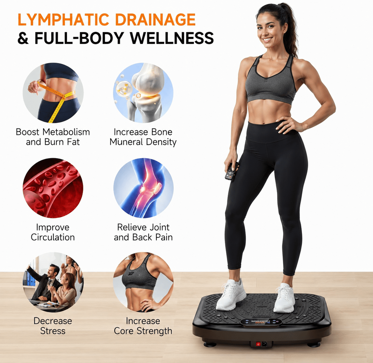 Innotech Sc Vibration Plate Exercise Machine with Resistance Bands & Remote Control, Full Body Workout Platform with 120 Speed Levels, Low Noise Fitness Trainer for Home Gym