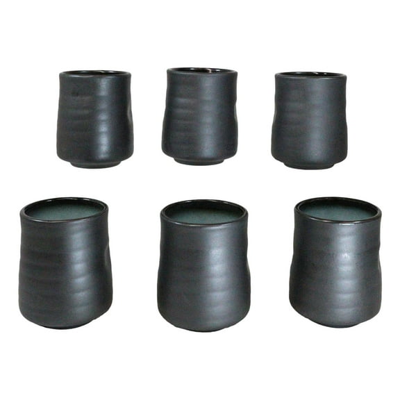 Pack Of 6 Blue Sky And Stars Seikai Reactive Glaze Ceramic Yunomi Tea Cups 9oz