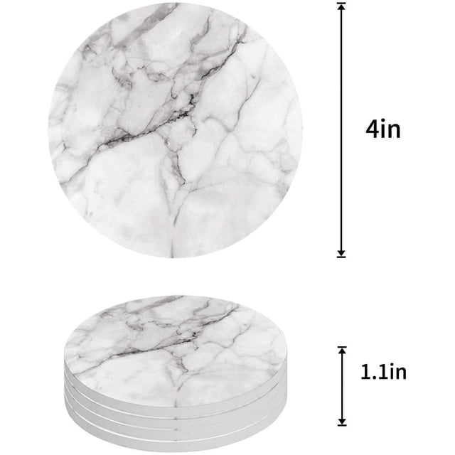 RYLABLUE Ensemble de 6 sous-Verres Ronds en Marbre pour Boissons, Dessous de Verre en Céramique Absorbante avec Base en Liège pour Décoration de Table Basse de Cuisine Maison