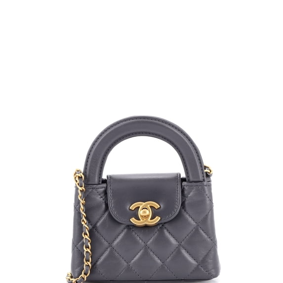 Pre-Owned Kelly Top Handle Shopping Bag Quilted Shiny Aged Calfskin Nano By Rebag