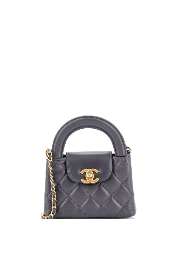 Pre-Owned Kelly Top Handle Shopping Bag Quilted Shiny Aged Calfskin Nano By Rebag