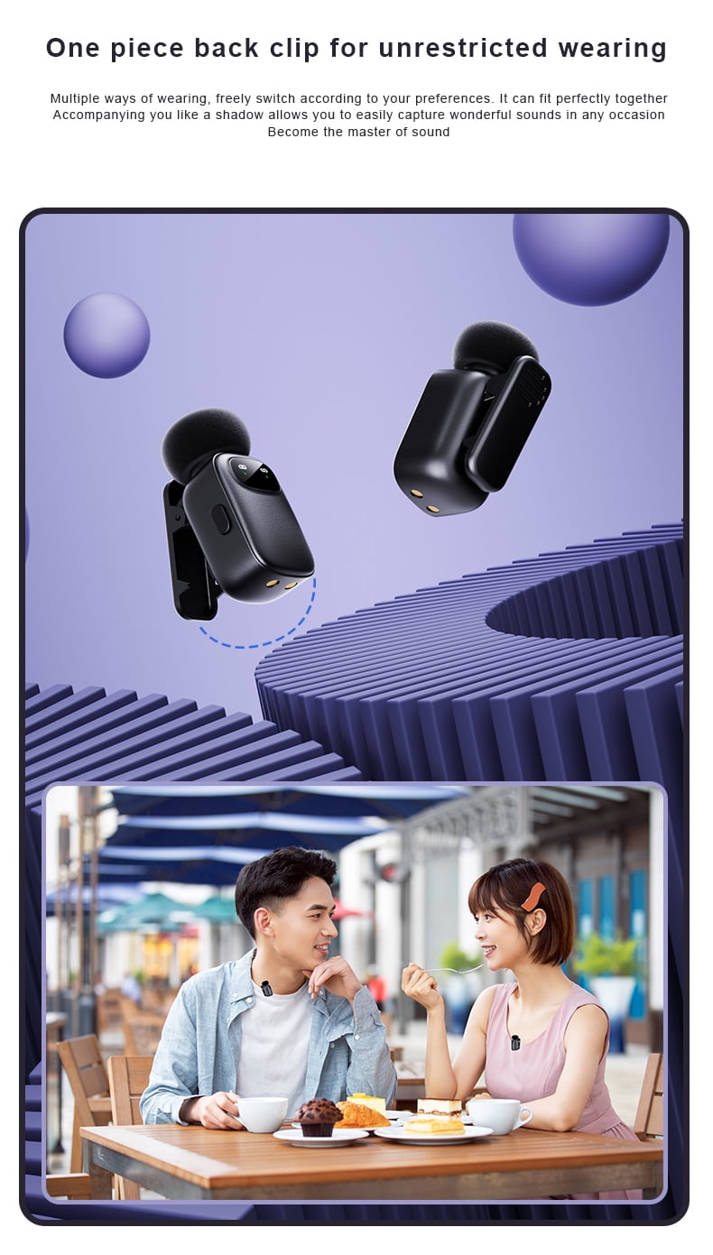 Wireless Lavalier Microphone for Dual-Person Use | Crystal-Clear Audio | Plug & Play | Noise Reduction | 30m Range | 6H Battery