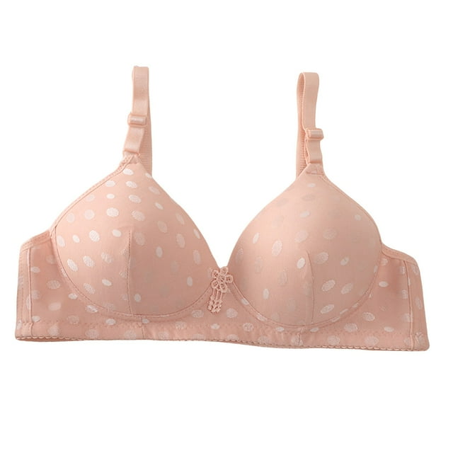 ManxiVoo Wireless Unlined Dot Print Bra Side Support Full Coverage Comfort Underwear for Women Plus Size L Size Light Pink