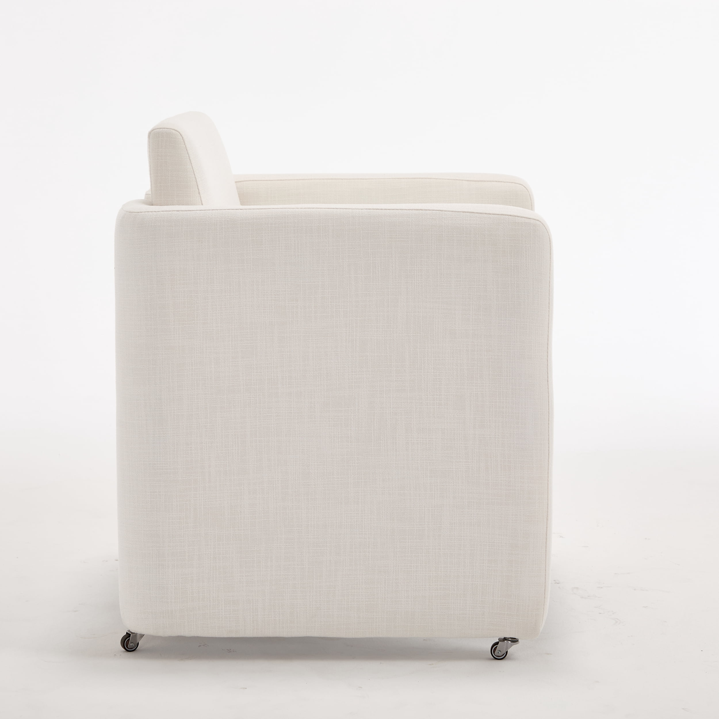 Barrel Dining Chair with Linen Fabric and Arms, Upholstered Accent Chair and Side Seating for Living Room Home Office Reception, Linen Cream