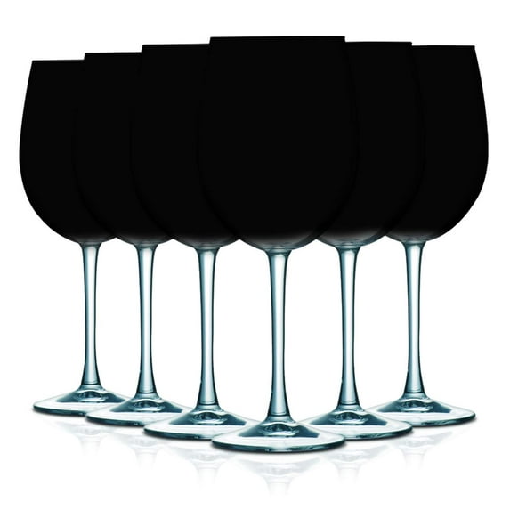 TableTop King 16 oz Wine Glasses, Stemmed Style, Cachet Top Accent, Black, Set of 6