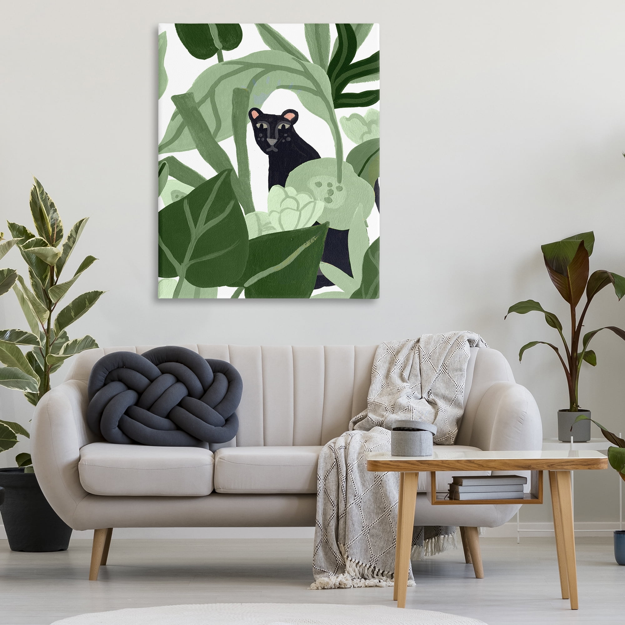 Stupell Industries Panther Peeking from Leaves Plants & Flowers Painting Wrapped Canvas Art Print Wall Art, 36 x 48
