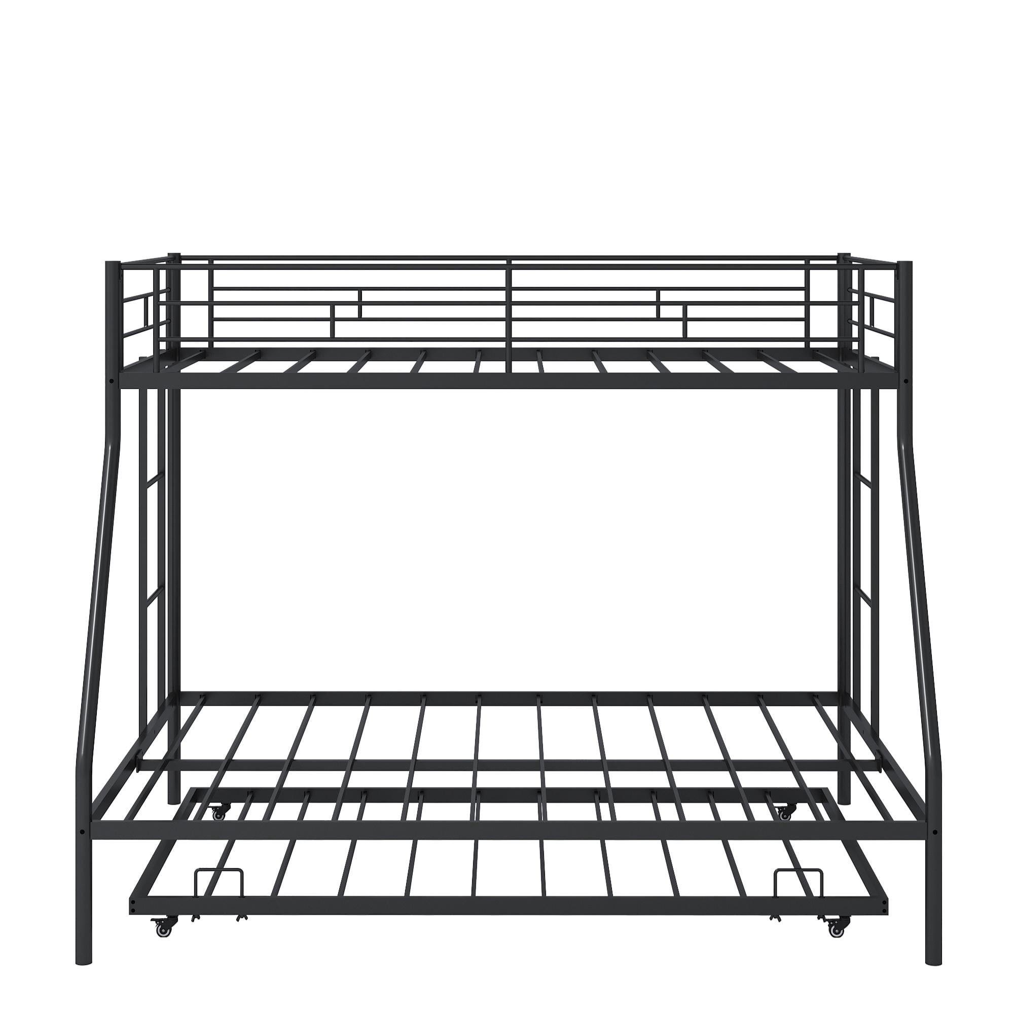 Metal Twin Over Full Bunk Beds with Trundle Bed, UHOMEPRO Twin Over Full Bunk Beds for Kids Adults Teens, Dorm Room Bunkbed with Trundle, 2 Ladders, CPC Certification, No Box Spring Needed, Black