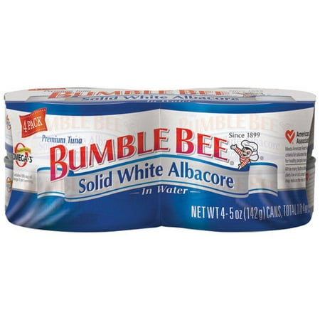 (4 Cans) BUMBLE BEE Solid White Albacore Tuna in Water, 5 Ounce Cans, Ready to Eat Tuna Fish, High Protein Food and