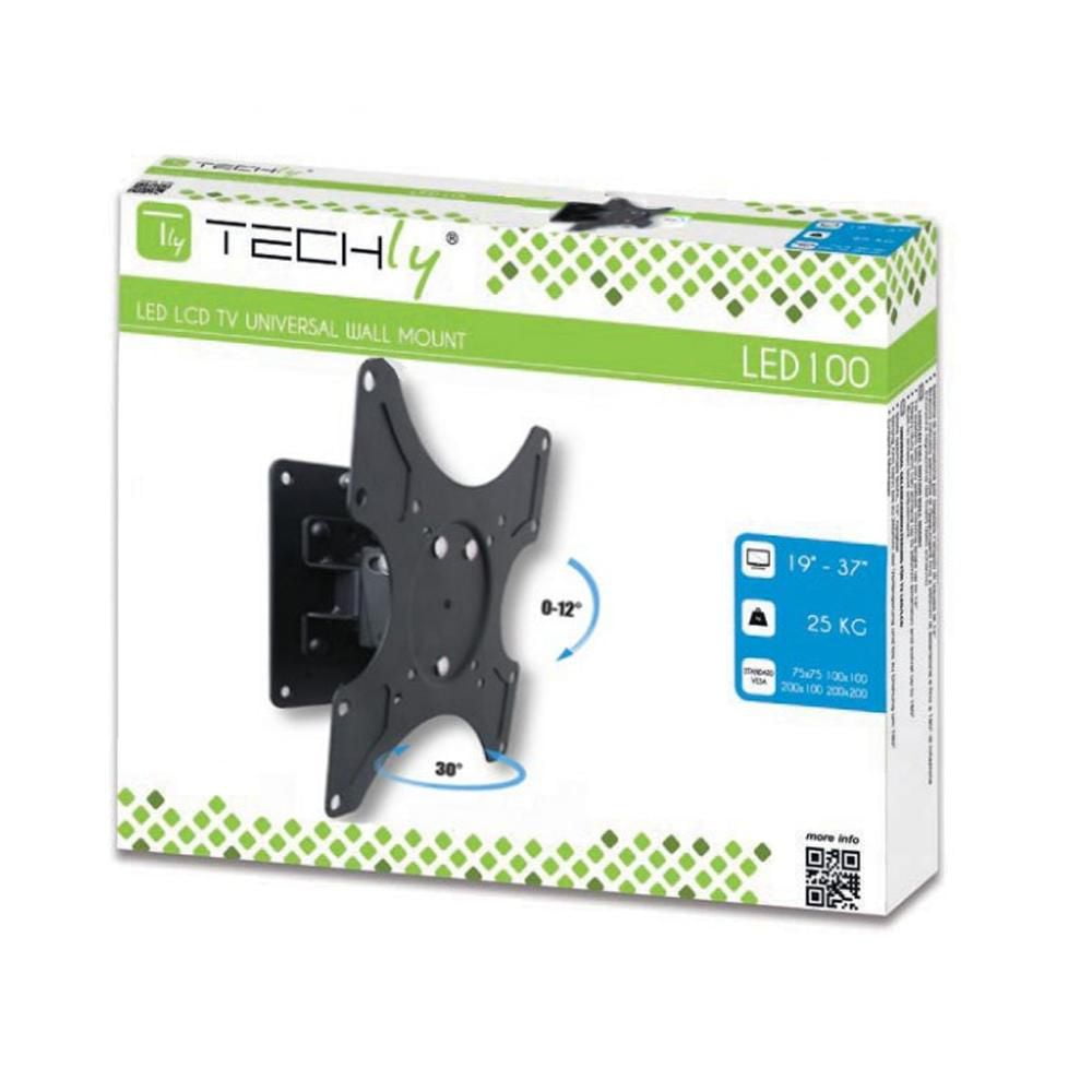 Techly Tilt & Swivel TV Wall Mount for 19" to 37" LCD/LED TVs VESA up to 200x200 mm, Holds up to 25 kg, Black