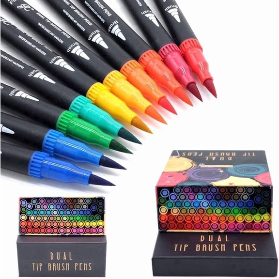 Gc Quill 72 Colors Dual Tip Watercolor Markers Set, Fine & Brush Tip Art Pens for Coloring, Paper Crafts, Drawing, Journaling and Calligraphy