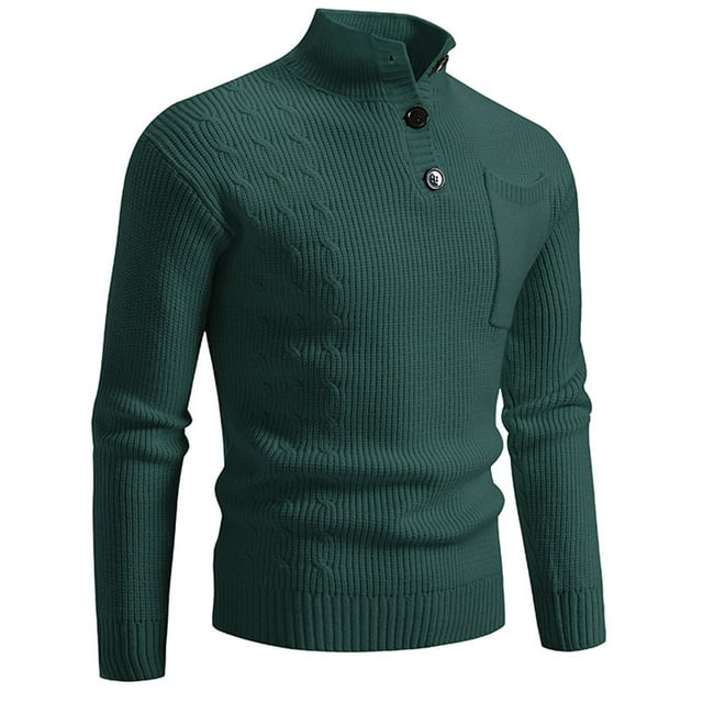 Xfvqtps Sweater Man Solid Color Knitted Button-pocket Half-turtleneck Sweater