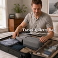 thumbnail image 3 of Travel Toiletry Bag for Men Hanging Dopp Kit Small Nylon Shaving Bag, Water Resistant Bathroom Toiletries Organizer for Traveling, Denim Grey, 3 of 10